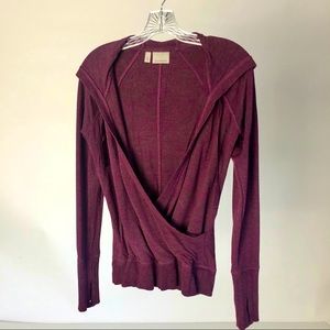 Hooded Long sleeved open front Yoga shirt